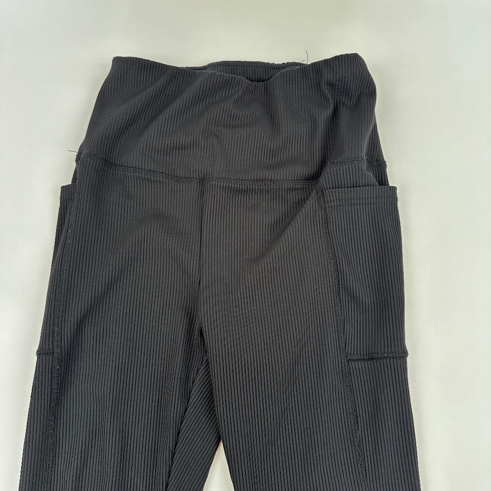 Leggings Womens Black Ribbed - Picture 2 of 9